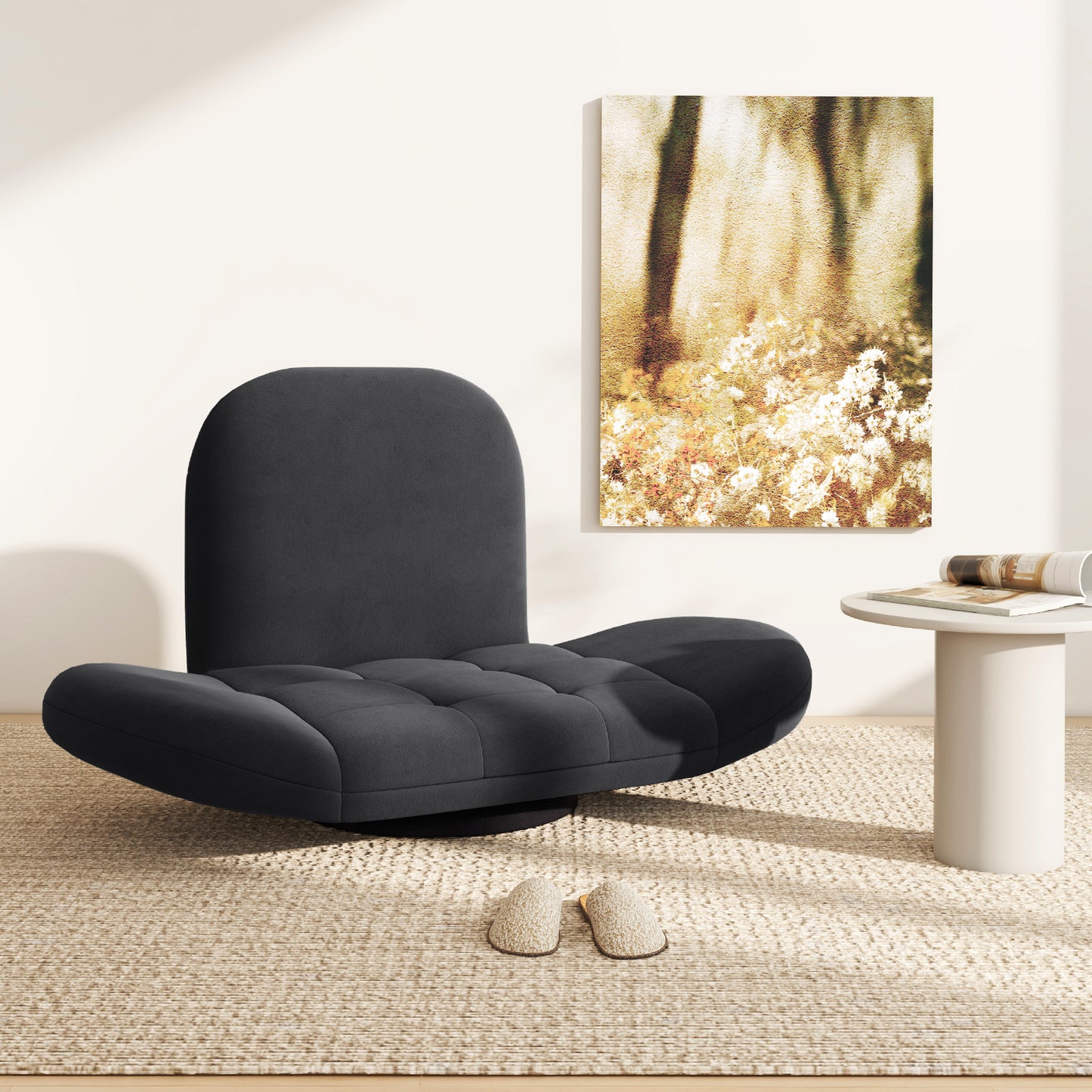 Swivel Floor Chair with Adjustable Backrest and Armrests-Grey