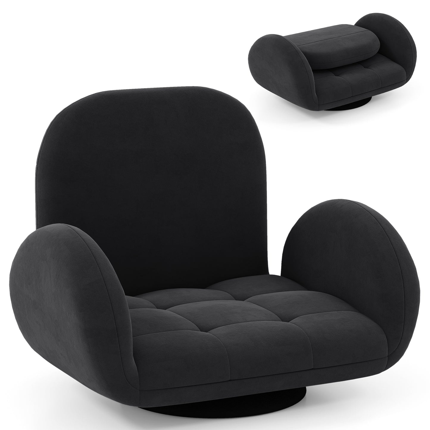 Swivel Floor Chair with Adjustable Backrest and Armrests-Grey