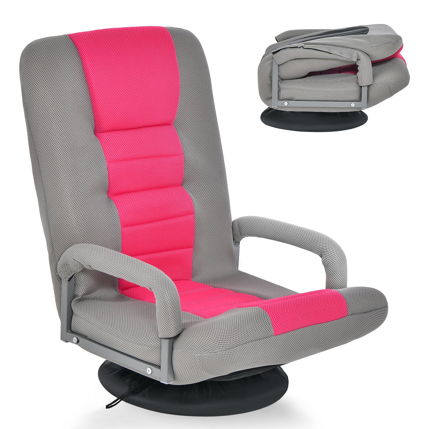 Foldable 360-Degree Swivel Gaming Floor Chair with Adjustable Backrest-Brown