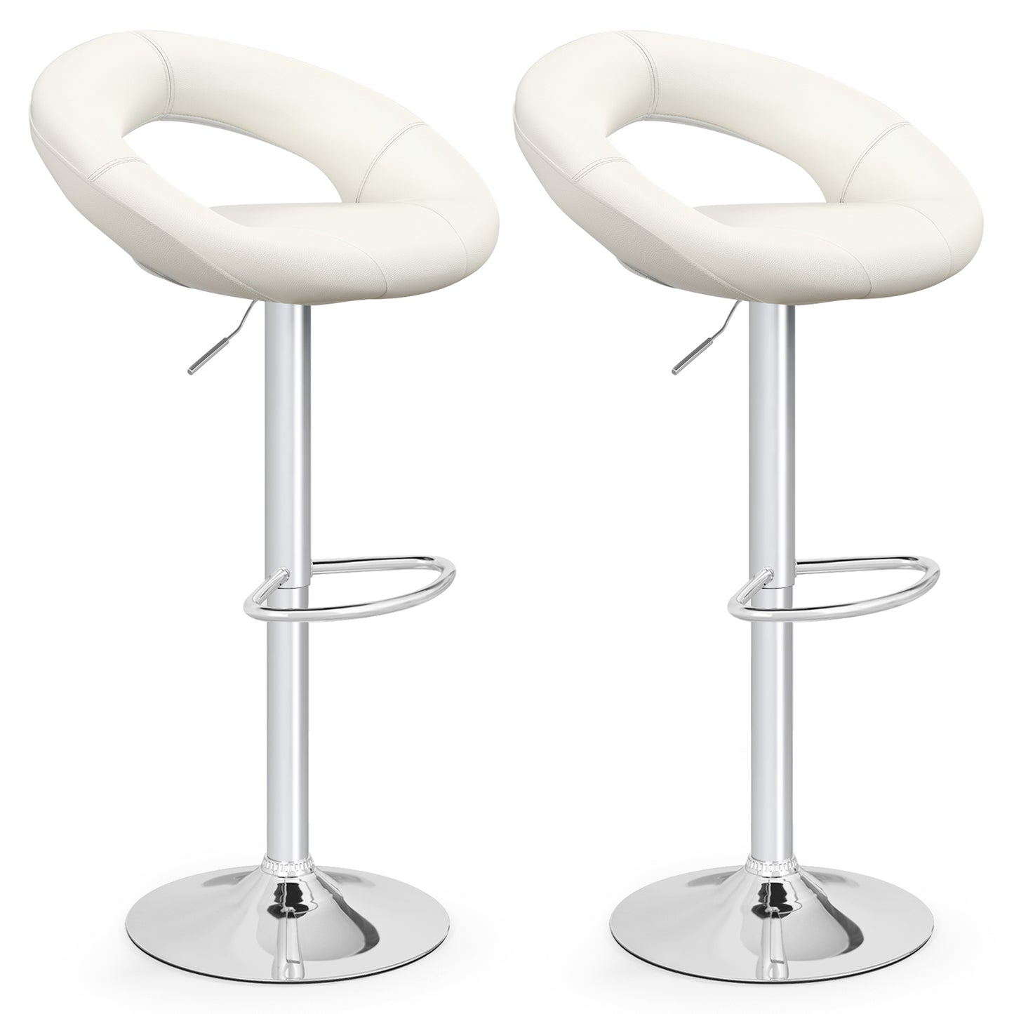 Swivel Height Adjustable Bar Stool Set of 2 with Hollow Back and Footrest-Black