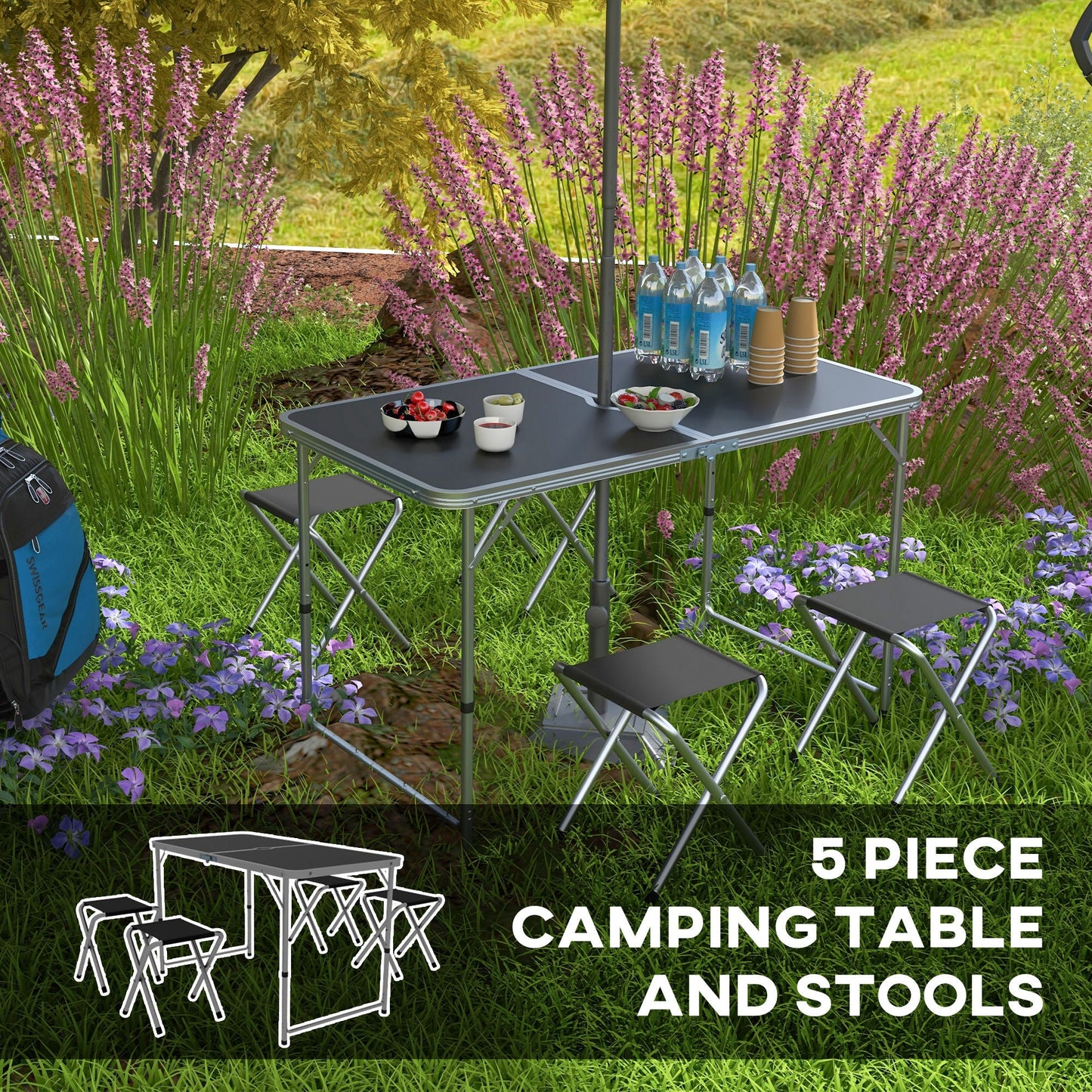 Outsunny Camping Table and Chairs Outdoor Indoor Use for BBQ Picnic Garden