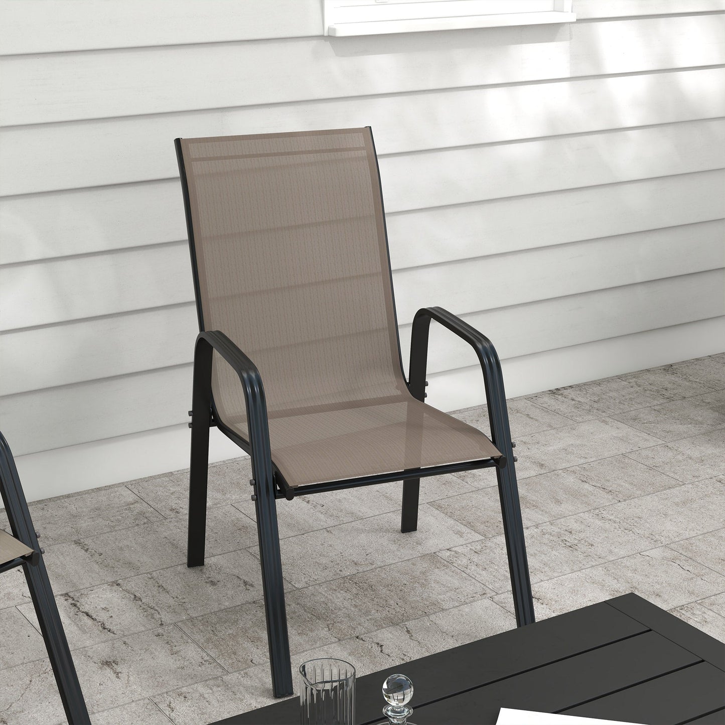 Outsunny Set of 4 Garden Dining Chair Set Outdoor w/ High Back Armrest Grey