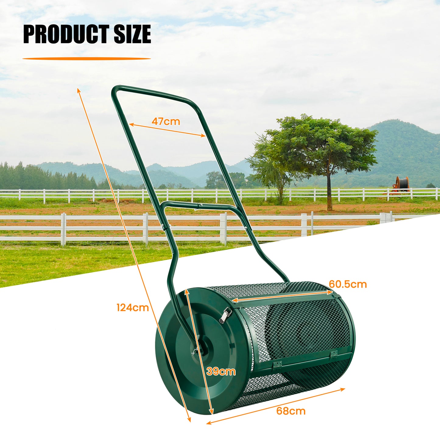 27 Inch Compost Spreader with Upgrade U-shaped Handle-Black