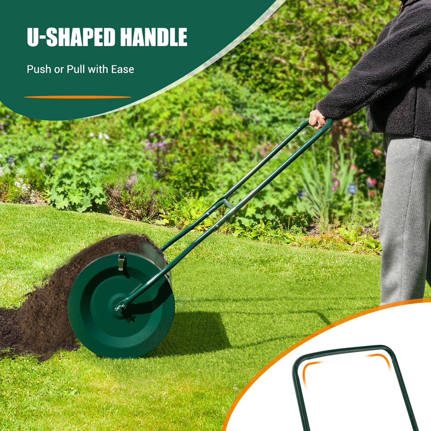 27 Inch Compost Spreader with Upgrade U-shaped Handle-Black