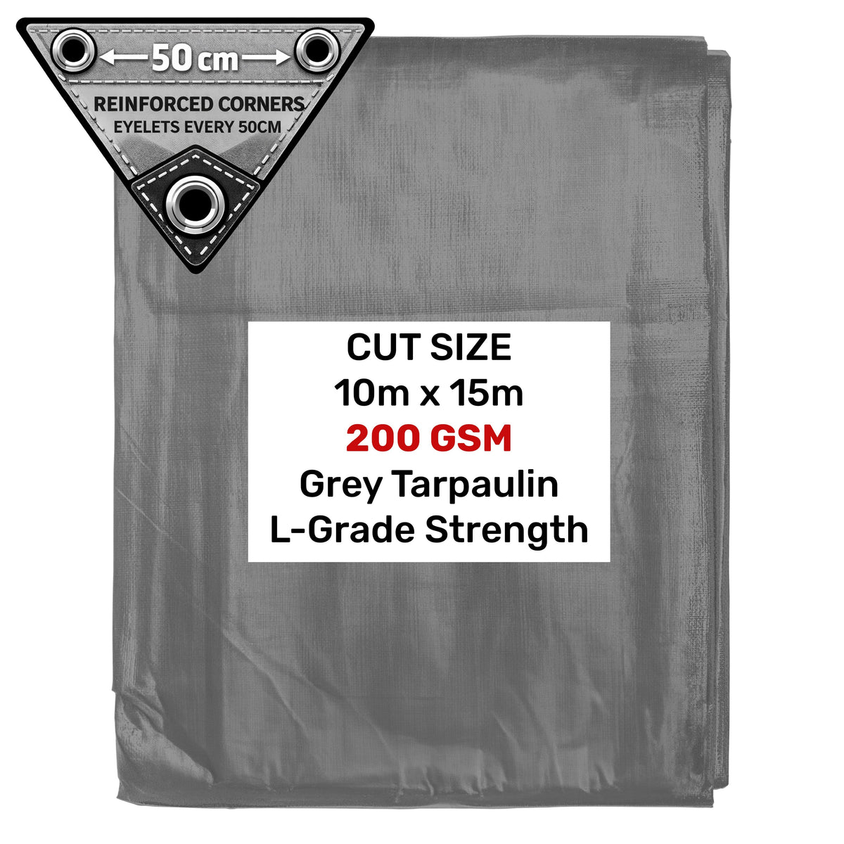 Grey L-Grade Tarpaulin 10m x 15m
