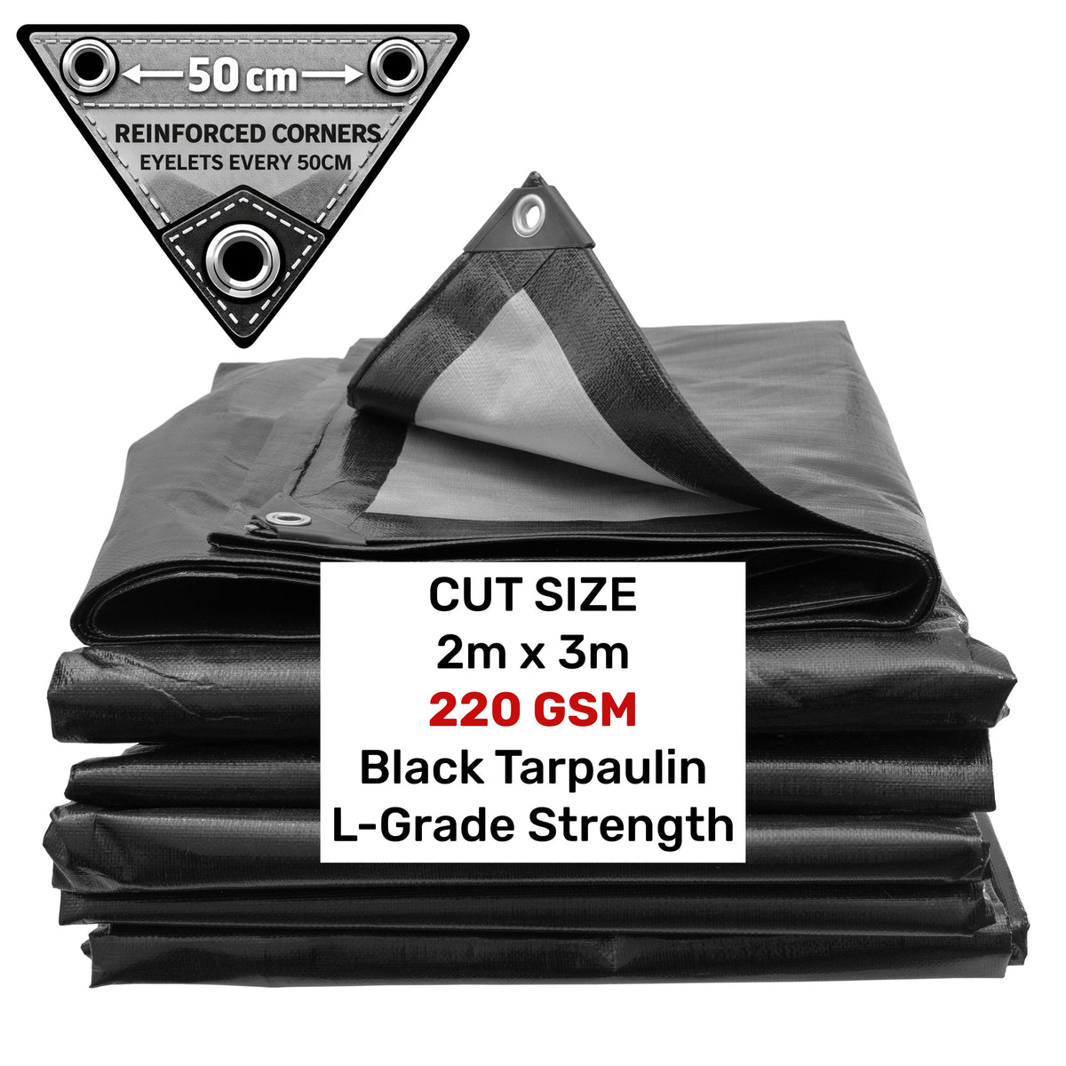 Black/Silver L-Grade Tarpaulin 2m x 3m