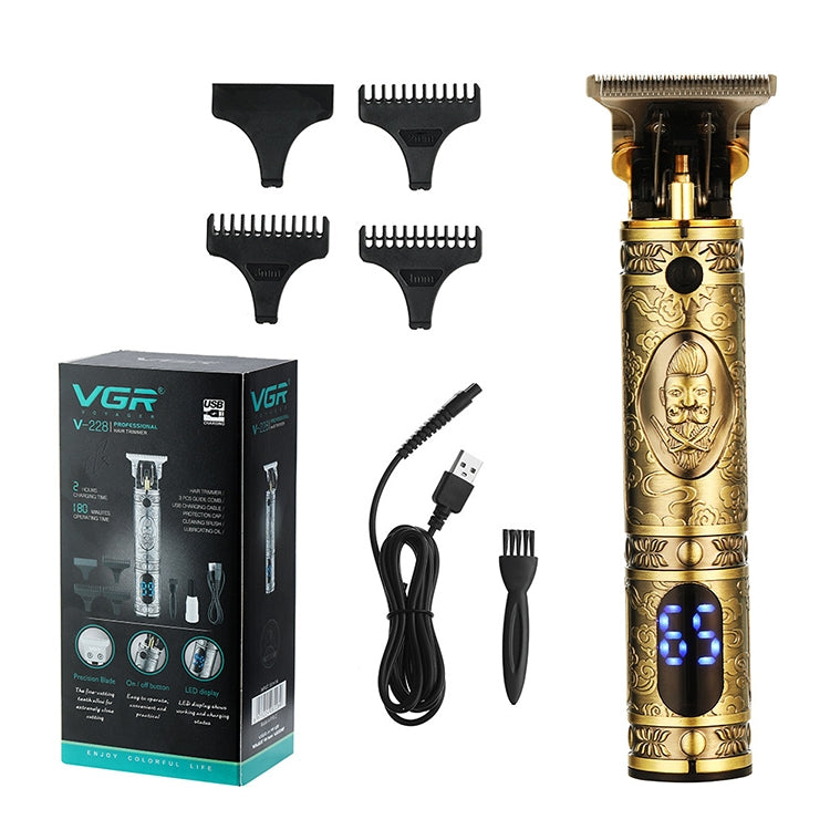 VGR V-228 5W USB Retro Engraving Hair Clipper with LED Digital Display (Bronze)