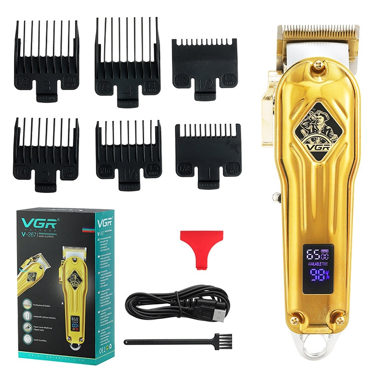 VGR V-267 10W USB Metal Hair Clipper with LED Digital Display & 5 Gears Adjustment (Gold)