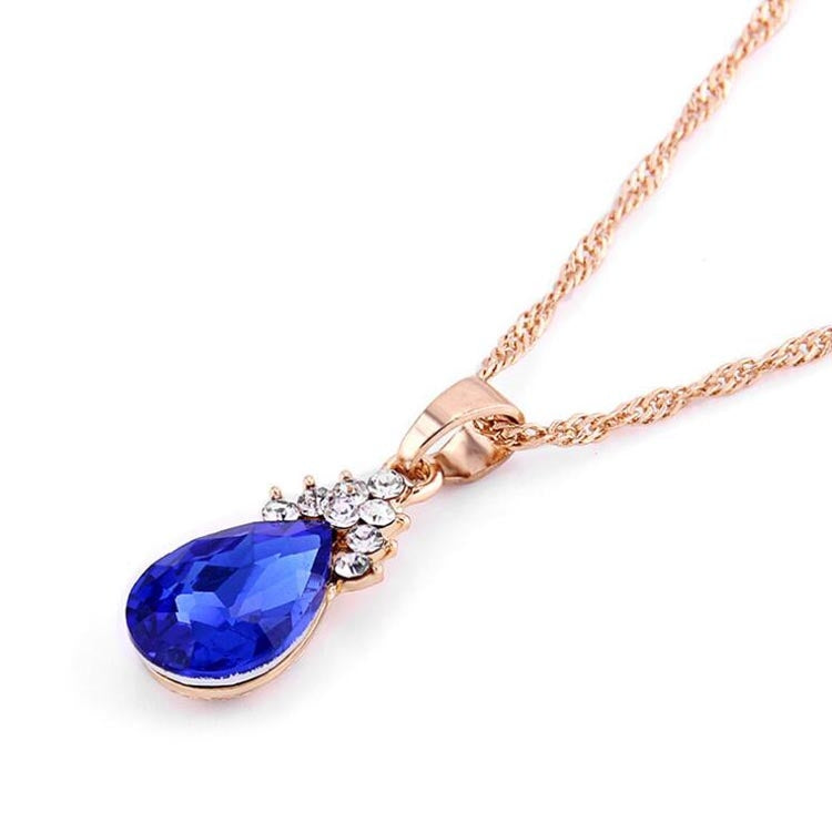 Fashion Diamond Ladies Crystal Zircon Drop Necklace Earring Set(Blue)