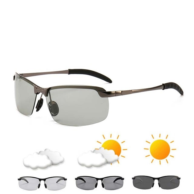 Photochromic Sunglasses Day and Night Vision Driving Eyewear, Black, Gun Metal, Sliver