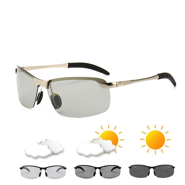 Photochromic Sunglasses Day and Night Vision Driving Eyewear, Black, Gun Metal, Sliver