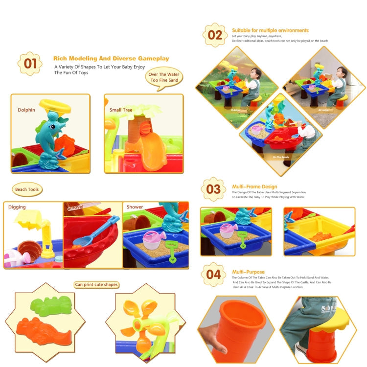 Outdoor Sandy Beach Table Toys Set for Kids, Beach Table(Tree and Round Table), Beach Table(Dolphin and Round Table), Beach Table(Tree and Square Table), Beach Table(Dolphin and Square Table)
