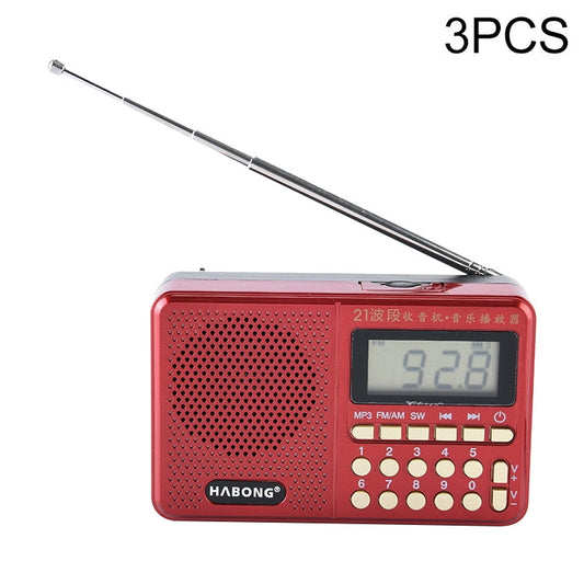 3 PCS HABONG KK-170 Portable 21 Bands FM/AM/SW Radio Rechargeable Radio Receiver Speaker,  Support USB / TF Card / MP3 Music Player