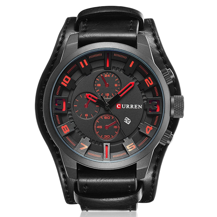 Curren M8225 Army Military Leather Band Men Quartz Watch(Black Red)