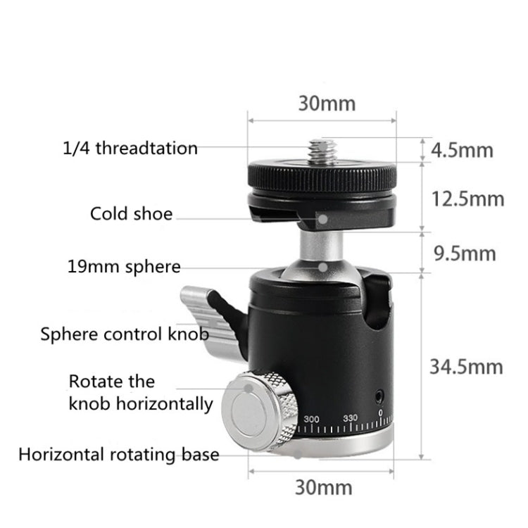 BEXIN K-19 Multifunctional Aluminum Alloy Cold Shoe Ball Head Tripod Mount, K-19