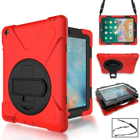 360 Degree Rotation Silicone Protective Cover with Holder and Hand Strap and Long Strap, for iPad 9.7 (2017) & (2018), for iPad Pro 9.7, for iPad 6 / iPad Air 2, for iPad 5 / iPad Air, for iPad Pro Air 3 10.5 (2019), for iPad Pro 12.9 (2018)