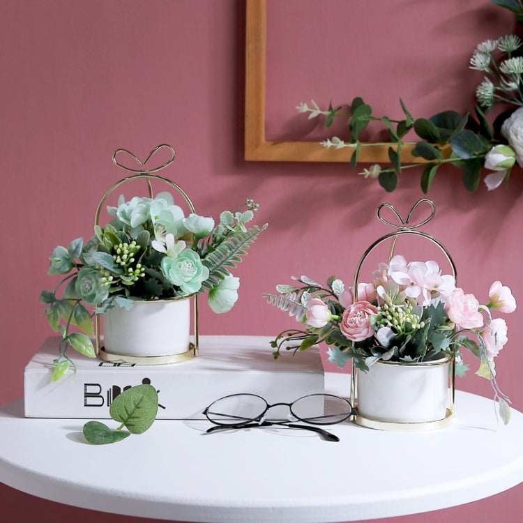 Wrought Iron Portable Frame Hydrangea Flower Pot Decoration Ornaments Home Study Office Wedding Decoration, Light Pink, Light Yellow, light Purple, Light Green, Light Blue, Elegant White