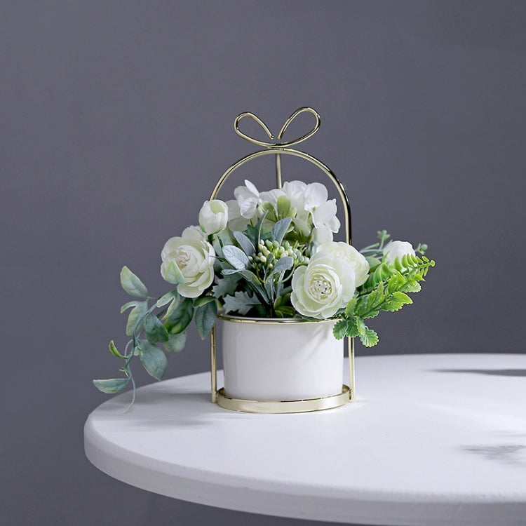 Wrought Iron Portable Frame Hydrangea Flower Pot Decoration Ornaments Home Study Office Wedding Decoration, Light Pink, Light Yellow, light Purple, Light Green, Light Blue, Elegant White