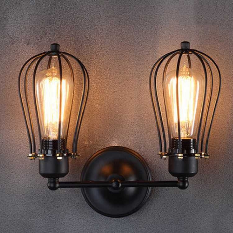 Retro Double Head Grapefruit Wrought Iron Antique Restaurant Corridor Aisle LED Wall Lamp with Edison LED 4W(Double Heads)
