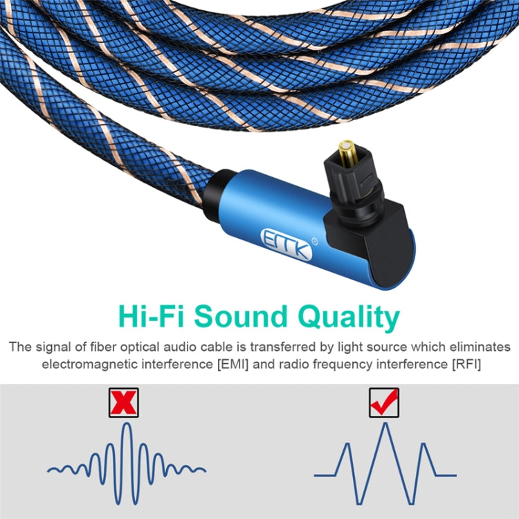 EMK 90 Degree Swivel Adjustable Right Angled 360 Degrees Rotatable Plug Nylon Woven Mesh Optical Audio Cable, Cable Length:5m(Blue)