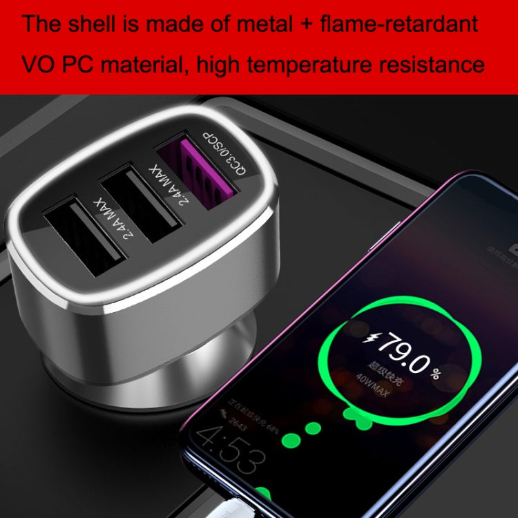 QIAKEY GT680 3 USB Ports Fast Charge Car Charger(Black)