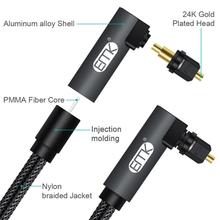 EMK 90 Degree Swivel Adjustable Right Angled 360 Degrees Rotatable Plug Nylon Woven Mesh Optical Audio Cable, Cable Length:5m(Black)