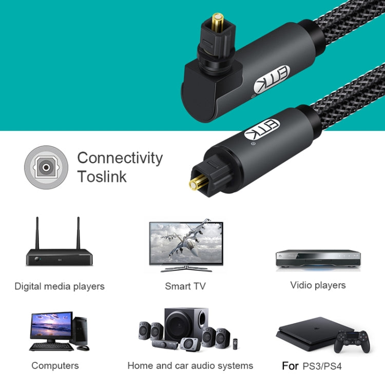 EMK 90 Degree Swivel Adjustable Right Angled 360 Degrees Rotatable Plug Nylon Woven Mesh Optical Audio Cable, Cable Length:25m(Black)