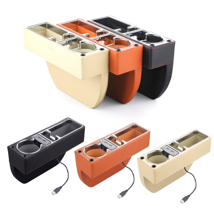 SUSISUN SNH010 Car Seat Gap Storage Box, Style:Positive Drive USB Charging(Apricot)