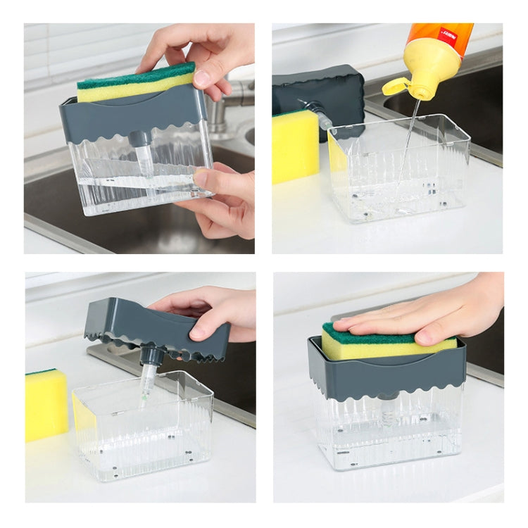 Cleaning Cloth Dishwashing Brush Liquid Box Kitchen Brush Detergent Mixer Press Plastic Soap Box, White, Dark Gray, Dark Blue