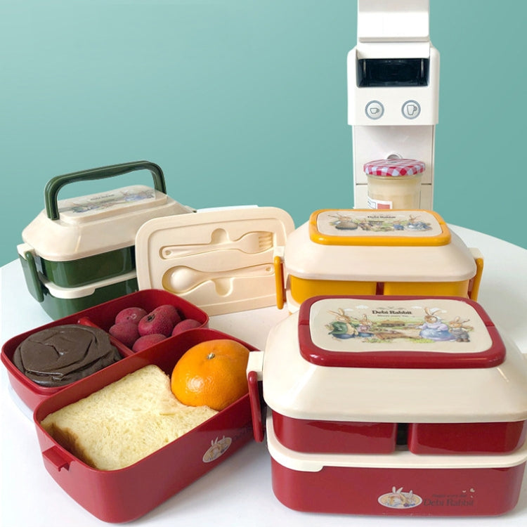 Cute Rabbit Double Layer Plastic Lunch Box Large Capacity Portable Lunch Box, Style:, Small Yellow, Large Green, Large Yellow
