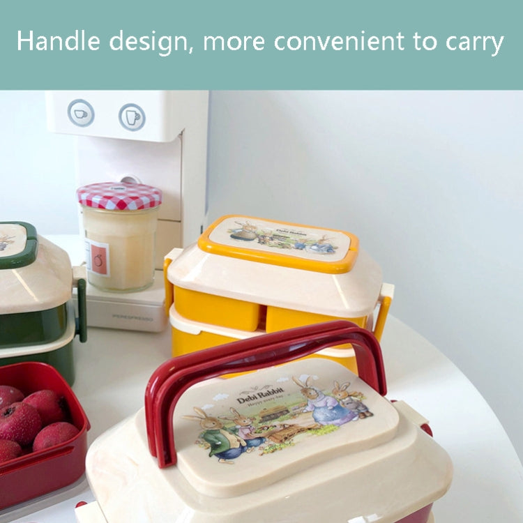 Cute Rabbit Double Layer Plastic Lunch Box Large Capacity Portable Lunch Box, Style:, Small Yellow, Large Green, Large Yellow