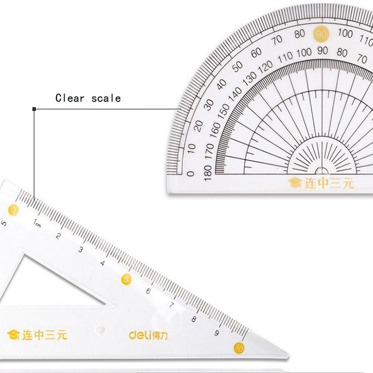 Deli 4 in 1 Student Exam Ruler Four-piece Set Containing Ruler Triangle Protractor