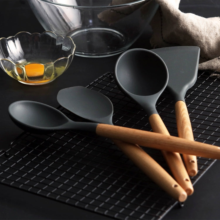 Silicone Wood Handle Spatula Heat-resistant Soup Spoon Non-stick Special Cooking Shovel Kitchen Tools, Fried Shovel, Leak Shovel, Round Soup Spoon, Colander Spoon, Large Soup Spoon, Draging Spoon, Spatula Shovel, Oil Brush