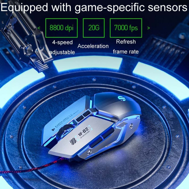 Inphic W-02 6 Keys Home Office Luminous Macro Programming USB Computer Mechanical Game Wired Mouse, W-02 (Metallic Gray)