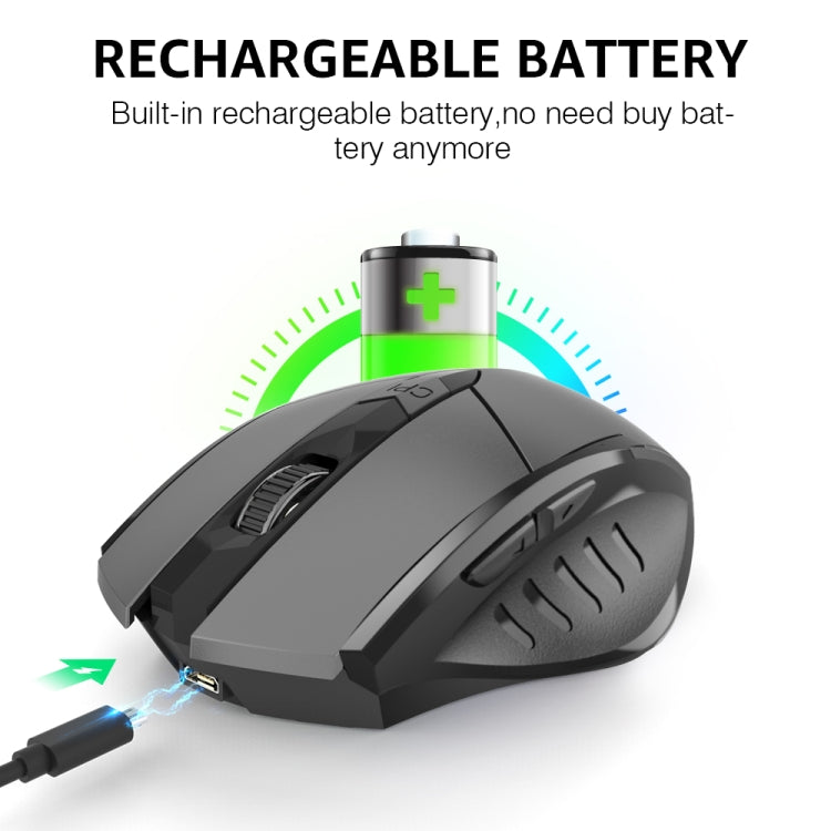 Inphic PM6 6 Keys 1000/1200/1600 DPI Home Gaming Wireless Mechanical Mouse, Colour: Black Wireless Charging Silent Version