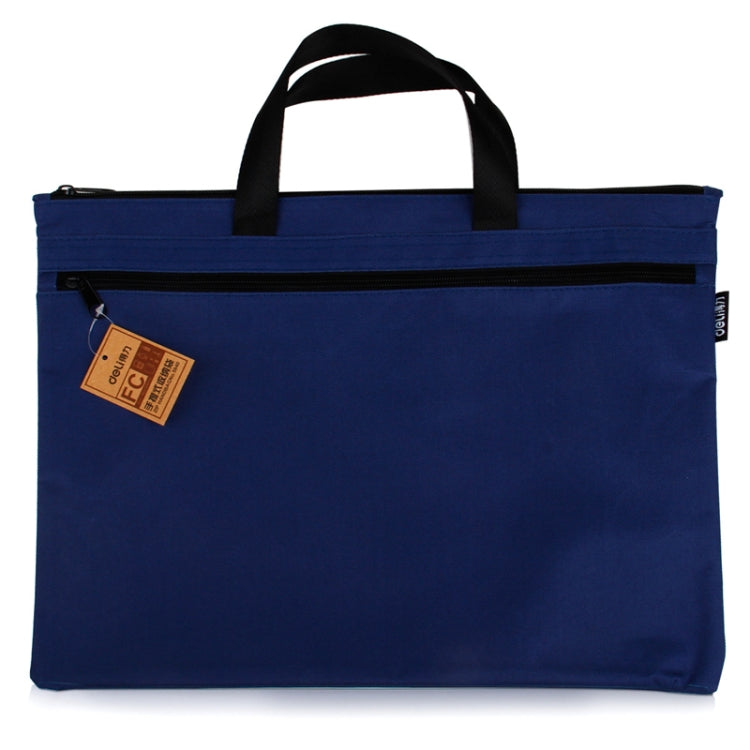 Deli 5840 Portable Canvas Zipper File Bag Double Simple Storage Bag(Dark Blue)