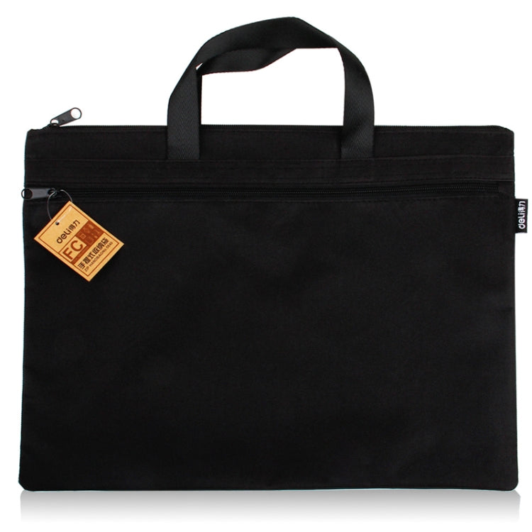 Deli 5840 Portable Canvas Zipper File Bag Double Simple Storage Bag(Black)