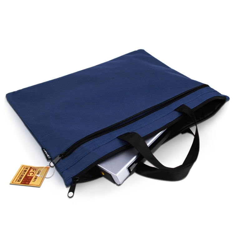 Deli 5840 Portable Canvas Zipper File Bag Double Simple Storage Bag(Black)
