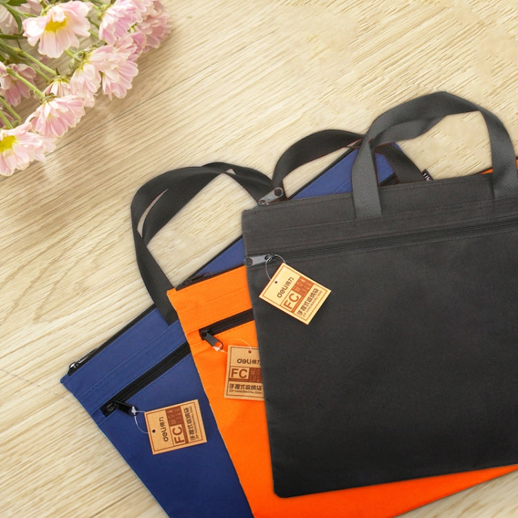 Deli 5840 Portable Canvas Zipper File Bag Double Simple Storage Bag(Black)