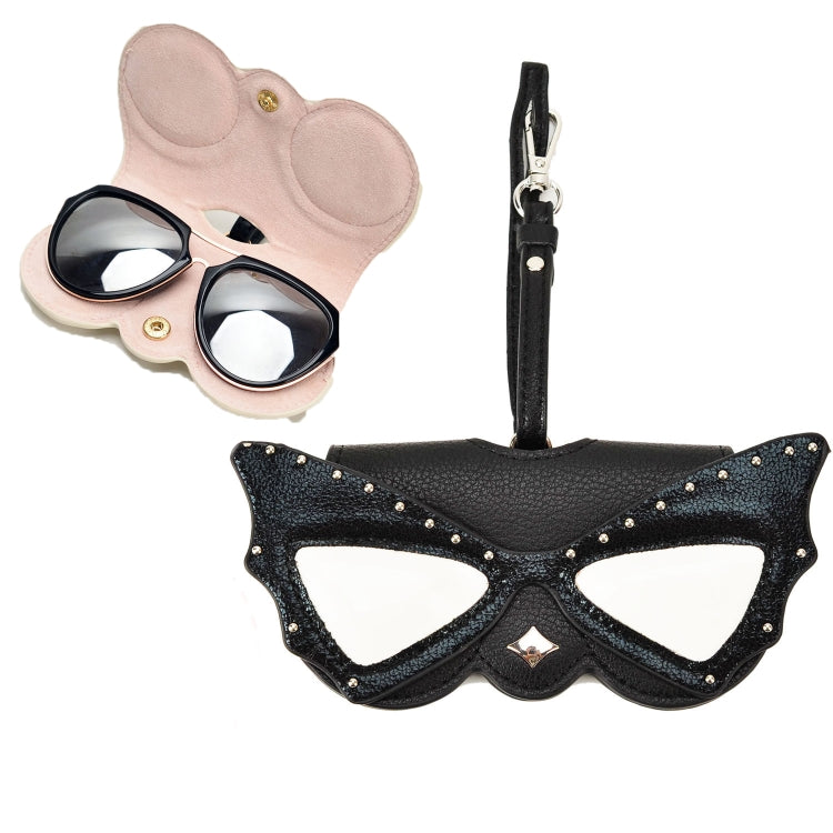 Cute And Funny PU Sunglasses Case Portable Glasses Case With Hanging Buckle, Flowers (Lake Blue Color Matching), Mengbao (Gray Stitching), Cat Girl (Red Frame), Red Love, Big Eyes (Gray), British Style (Stripe Contrast), Red Love Cat Girl, Bat (Black) ...
