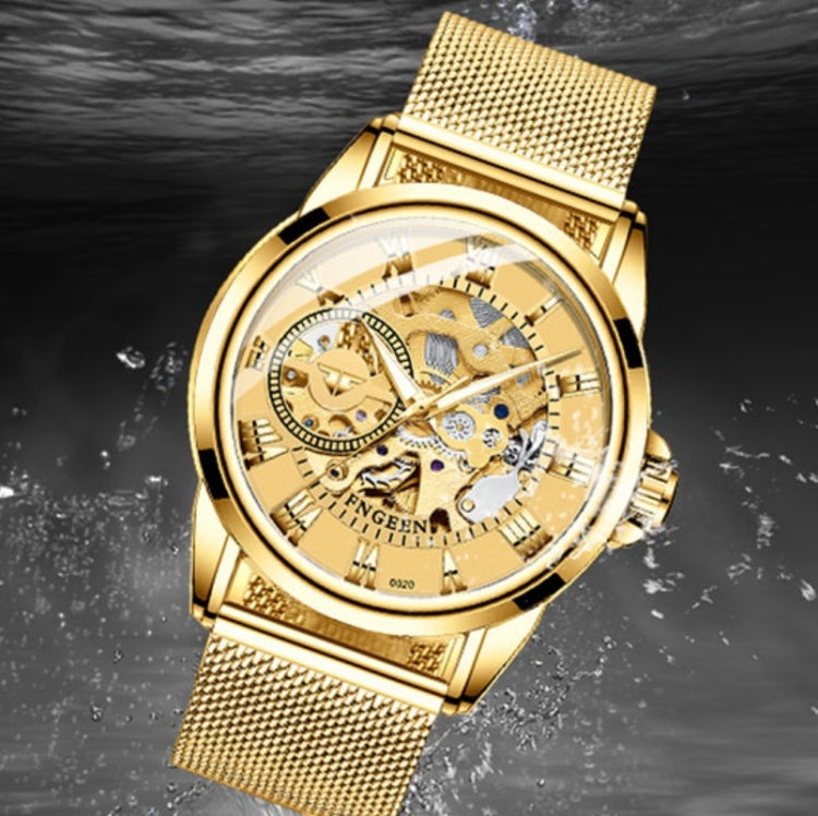 FNGEEN 0020 Men And Women Automatic Mechanical Watch Double-sided Hollow Business Watch, Steel Belt Full Gold Golden Surface, Steel Belt Full Gold White Surface, Steel Belt Full Gold Black Surface, Steel Strip White Steel Black Surface                 ...