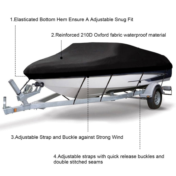 210D Waterproof Boat Cover Speedboat Towed Fishing V-Shaped Boat Cover Rain And Sun Protection Cover, 14-16FT 530x290cm, 17-19FT 600x310cm
