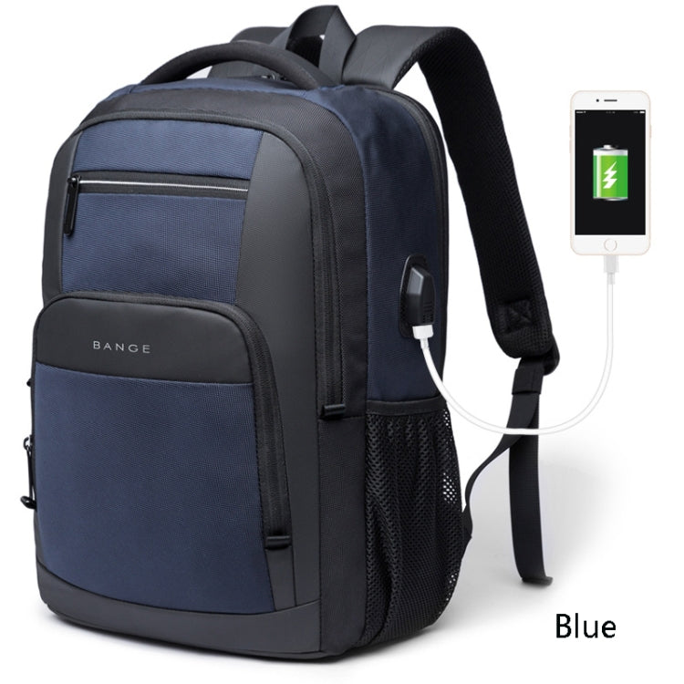 BANGE BG-1921 College Student Schoolbag Waterproof Business Computer Backpack with External USB Charging Port(Blue)