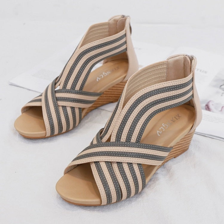 Women Summer Slope Heel Sandals Fashion Bohemian Style Fish Mouth Shoes, Size: 37(Apricot)