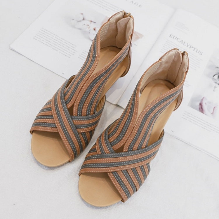 Women Summer Slope Heel Sandals Fashion Bohemian Style Fish Mouth Shoes, Size: 40(Brown)