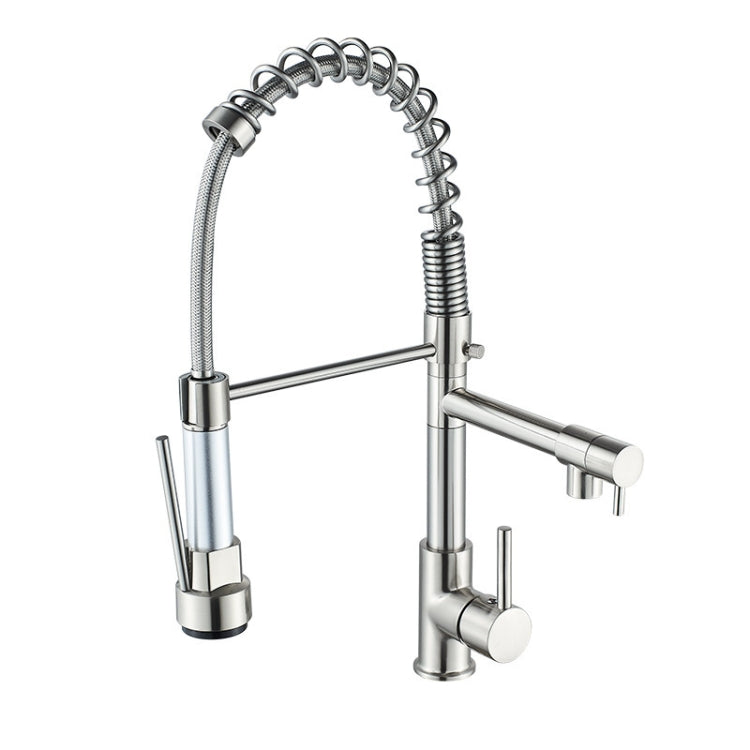 Copper And Nickel Brushed Double Outlet Spring Faucet Rotatable Kitchen Hot And Cold Water Faucet, Specification: Brushed
