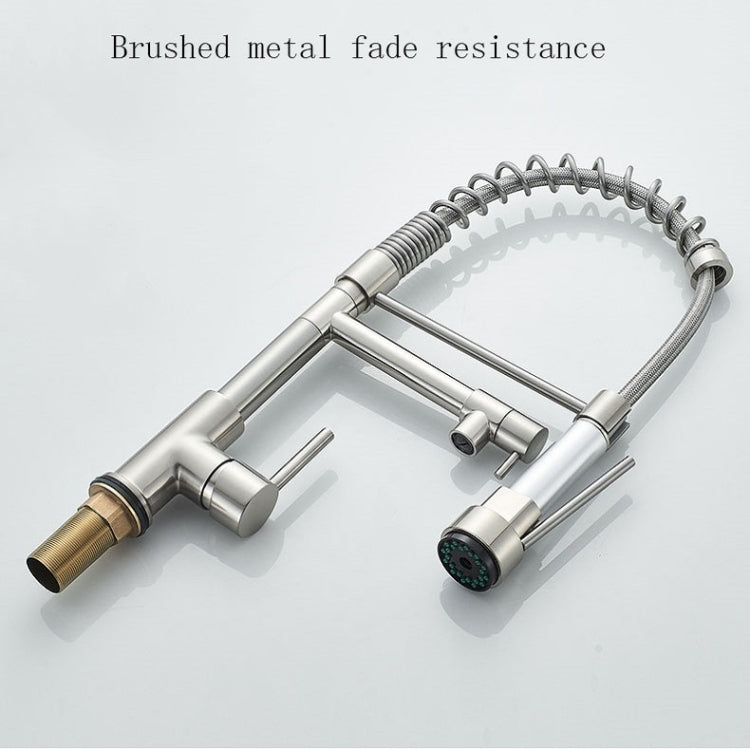 Copper And Nickel Brushed Double Outlet Spring Faucet Rotatable Kitchen Hot And Cold Water Faucet, Specification: Brushed
