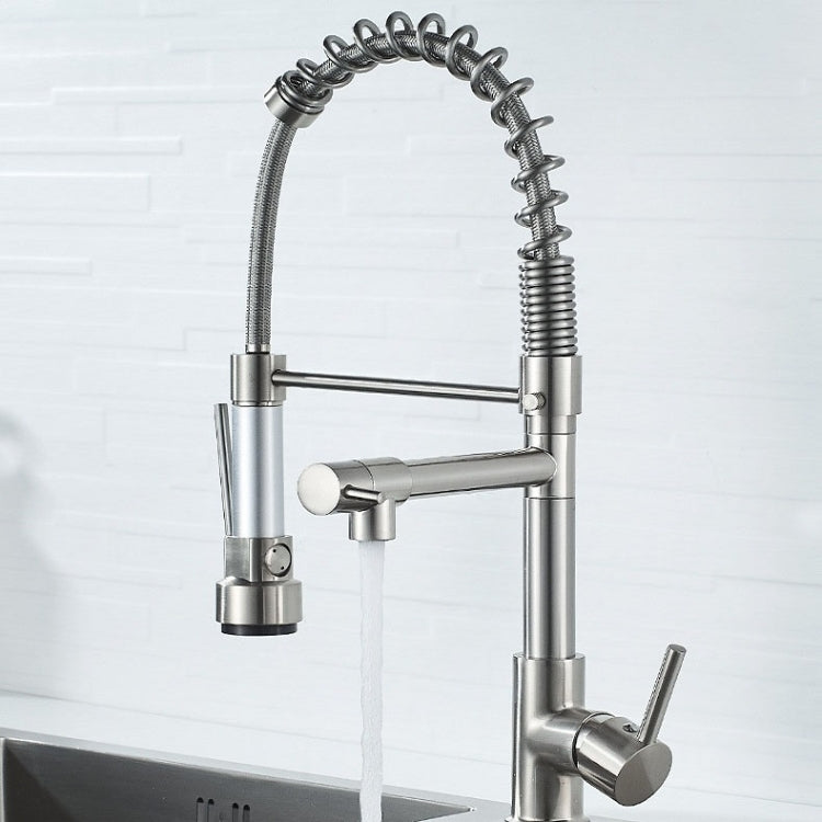 Copper And Nickel Brushed Double Outlet Spring Faucet Rotatable Kitchen Hot And Cold Water Faucet, Specification: Brushed