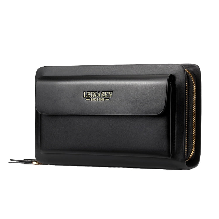 LEINASEN A82 Handbag Men Business Clips Long Big Capacity Casual Multi-Card Zipper(Black)
