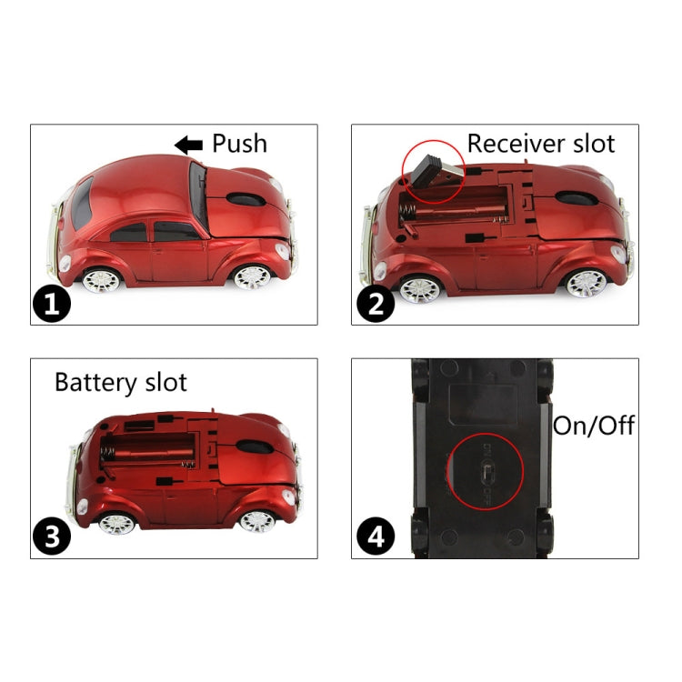 CM0010B 1200 DPI 3-keys Car Shape Wireless Mouse, Yellow, Red, Blue, Black